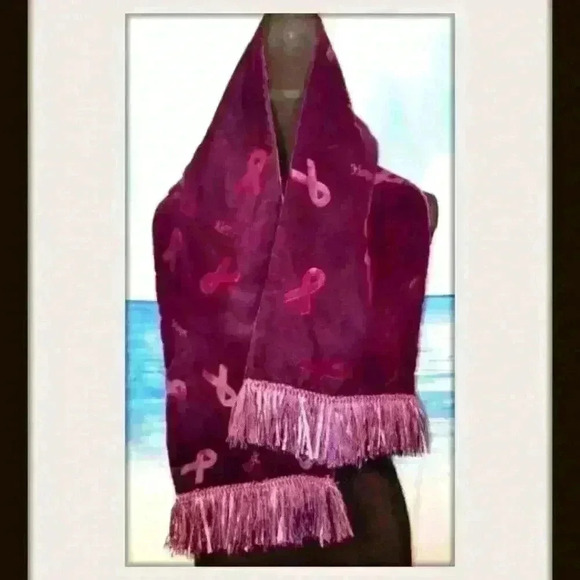 PURPLE Velour Scarf "HOPE" For the CURE SUPPORT Ghost Ribbon Accents Rectangle - Picture 4 of 12